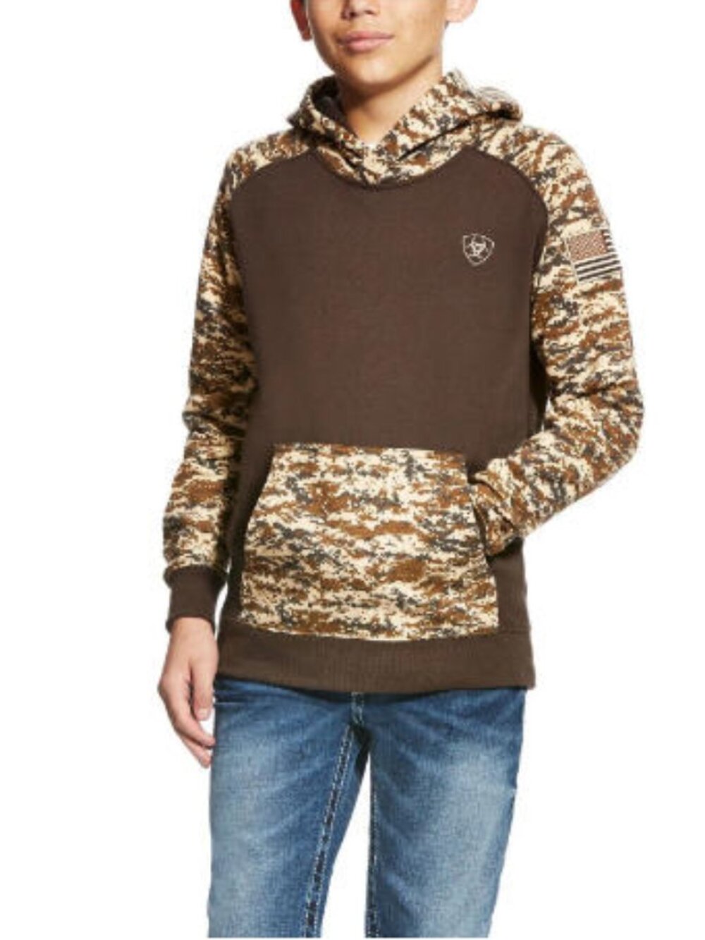 Ariat Boys’ Patriot Peached Fleece Hoodie – Brown Camo | NWT